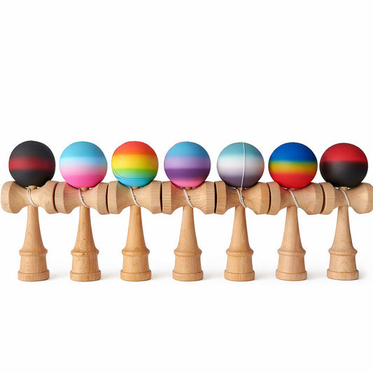 Kendama din lemn cu bilă dungată multicolor - 18 cm